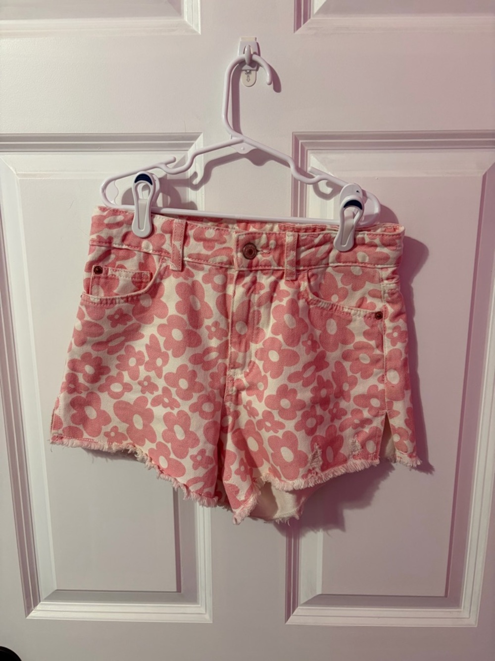 Zara Pink Floral Denim Shorts